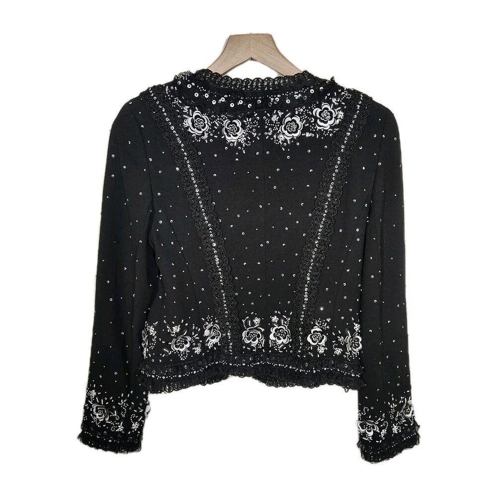 Escada Couture Sequin Beaded Jacket Size 38 Black Floral Evening Cocktail Glam - Picture 2 of 16